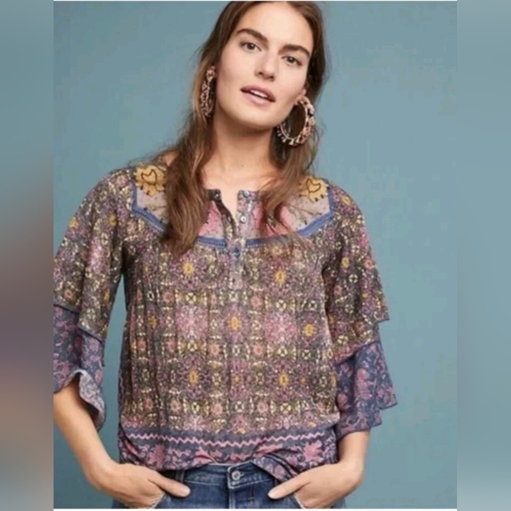 Anthropologie Postmark Ciutadella Top Boho Peasant Cottagecore Size S